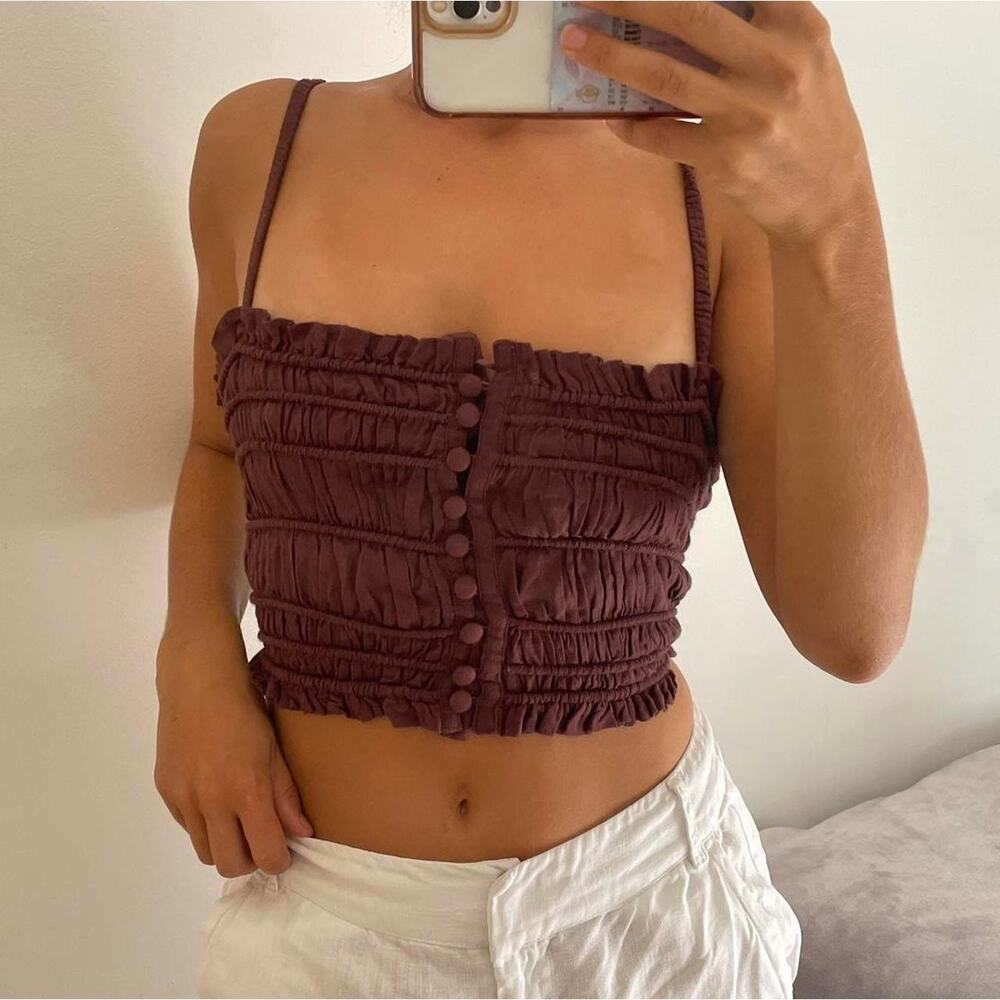 Urban Outfitters Smocked Button Cami Tank Top Chocolate Size M